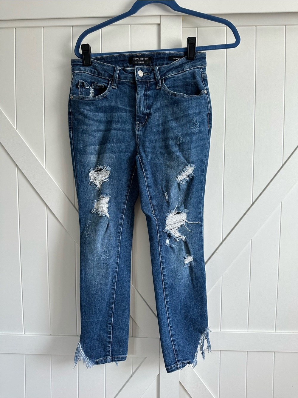 Judy Blue Size 7/28 Skinny Jeans Distressed Raw Frayed Hem Cropped